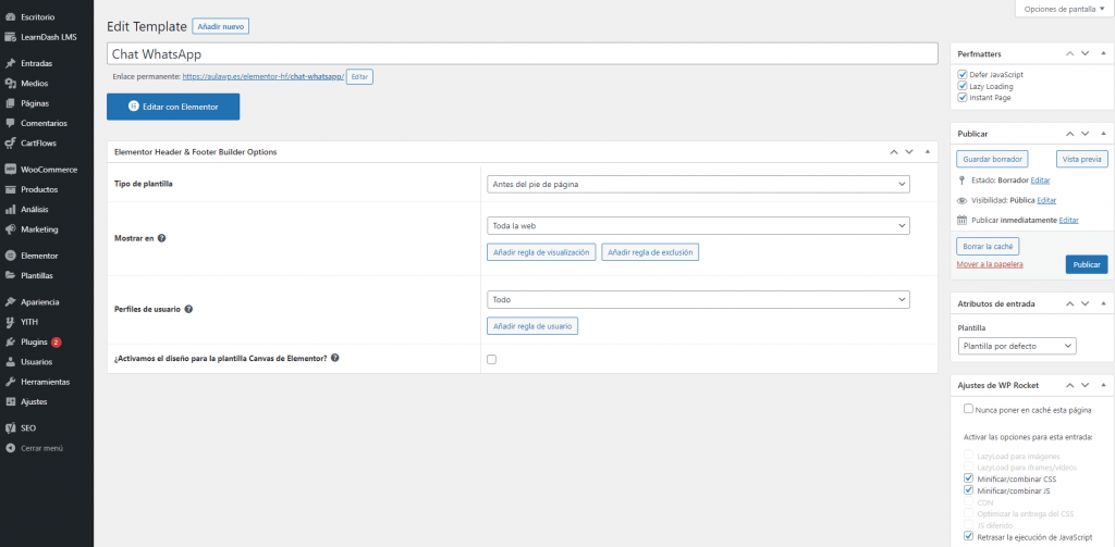 Crear una plantilla para el Chat flotante de WhatsApp