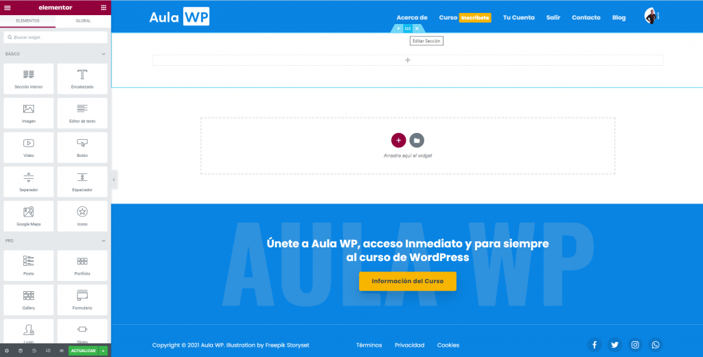 Añade una sección con Elementor